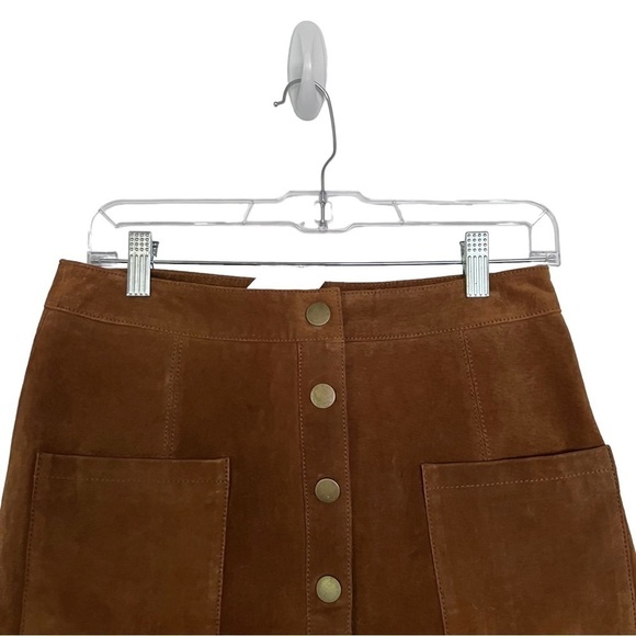 Tobi Tan Brown 100% Suede Leather A Line Mini Skirt NWT Large - Picture 4 of 12